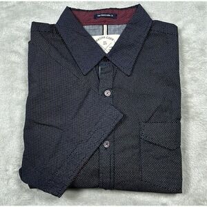 Native Code Men's L Button Up Shirt Navy White‎ Micro Dot Casual Business Cotton